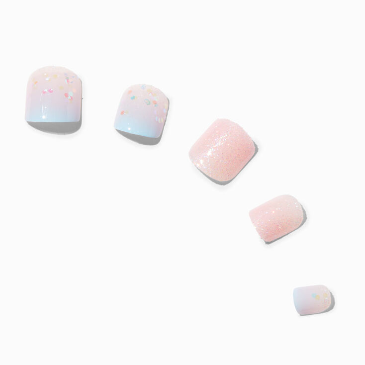 Blue Ombr&eacute; Glitter Square Press On Vegan Faux Nail Set - 24 Pack,
