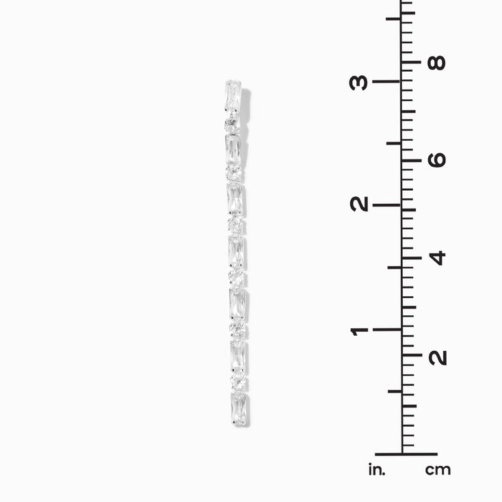 Silver Cubic Zirconia Baguette 3&quot; Linear Drop Earrings,