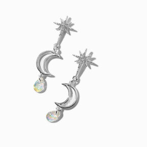 Silver-tone Mismatch Star Iridescent AB Drop Earrings,