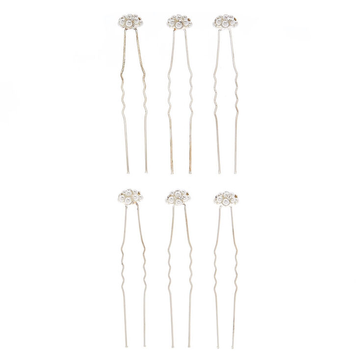 6 Pack Pearl Stone Cluster Hair Pins,