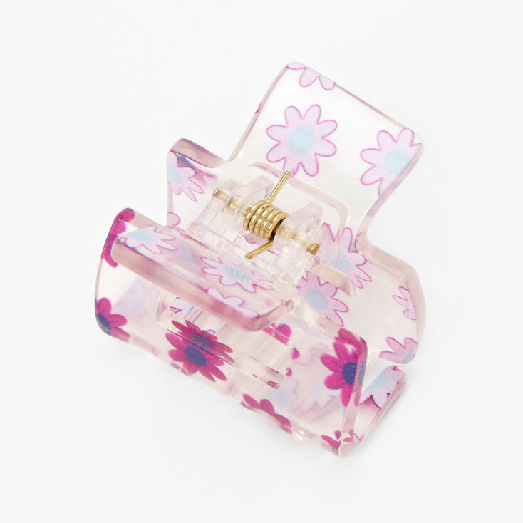 Pince &agrave; cheveux transparente avec fleurs violettes,