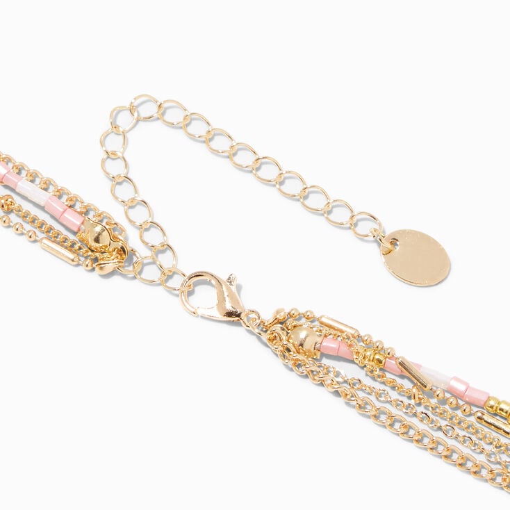 Gold-tone Pink &amp; Nude Seed Bead Disc Multi-Strand Y-Neck Necklace,