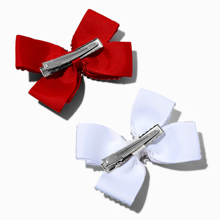 Red &amp; White Gemstone Bow Hair Clips,