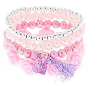 Claire&#39;s Club Rose Tassel Stretch Bracelets - Pink, 4 Pack,