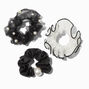 Pearl Accented Black &amp; Cream Hair Scrunchies - 3 Pack,