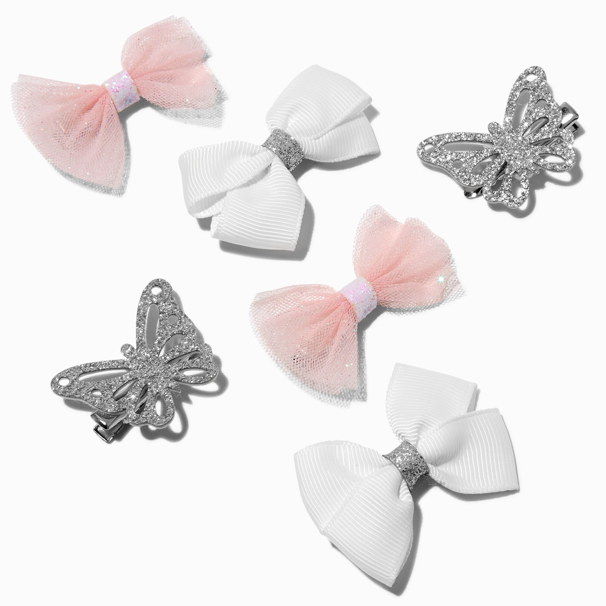 View Claires Club Bow Glitter Butterfly Hair Clips 6 Pack information