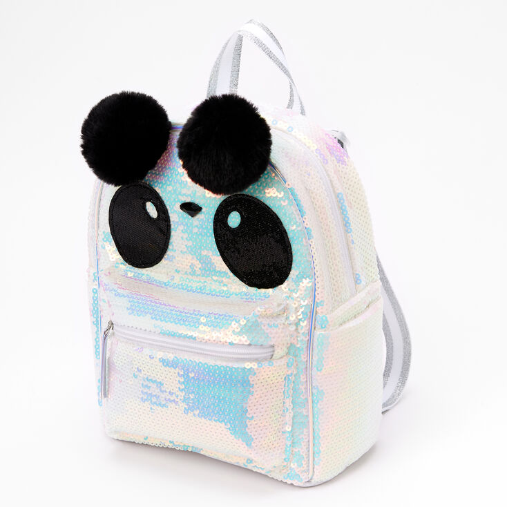 Claire's Petit sac à dos panda en sequins - Blanc
