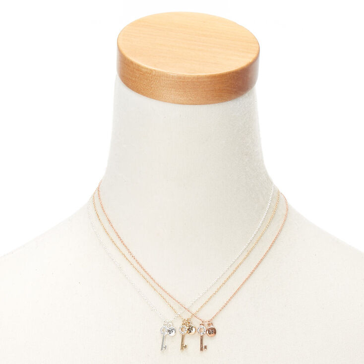 Best Friends Mixed Metal Key Pendant Necklaces - 3 Pack,