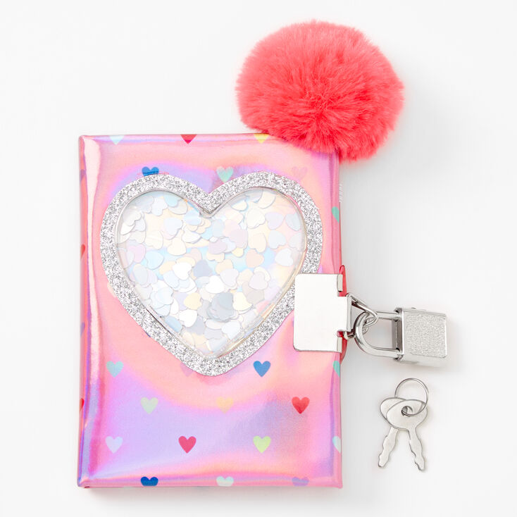 Claire&#39;s Club Shaker Hearts Mini Lock Diary - Pink,