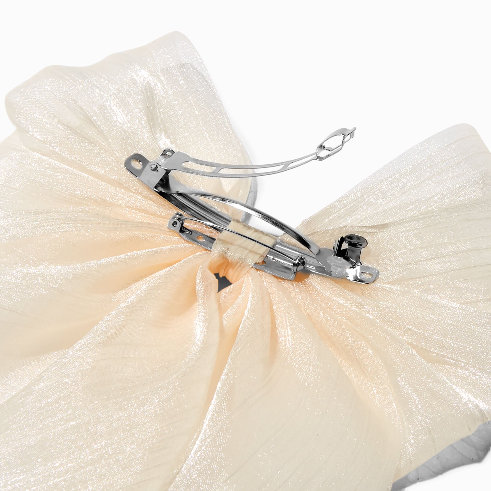 Barrette à nœud en tissu extra-fin couleur ivoire,