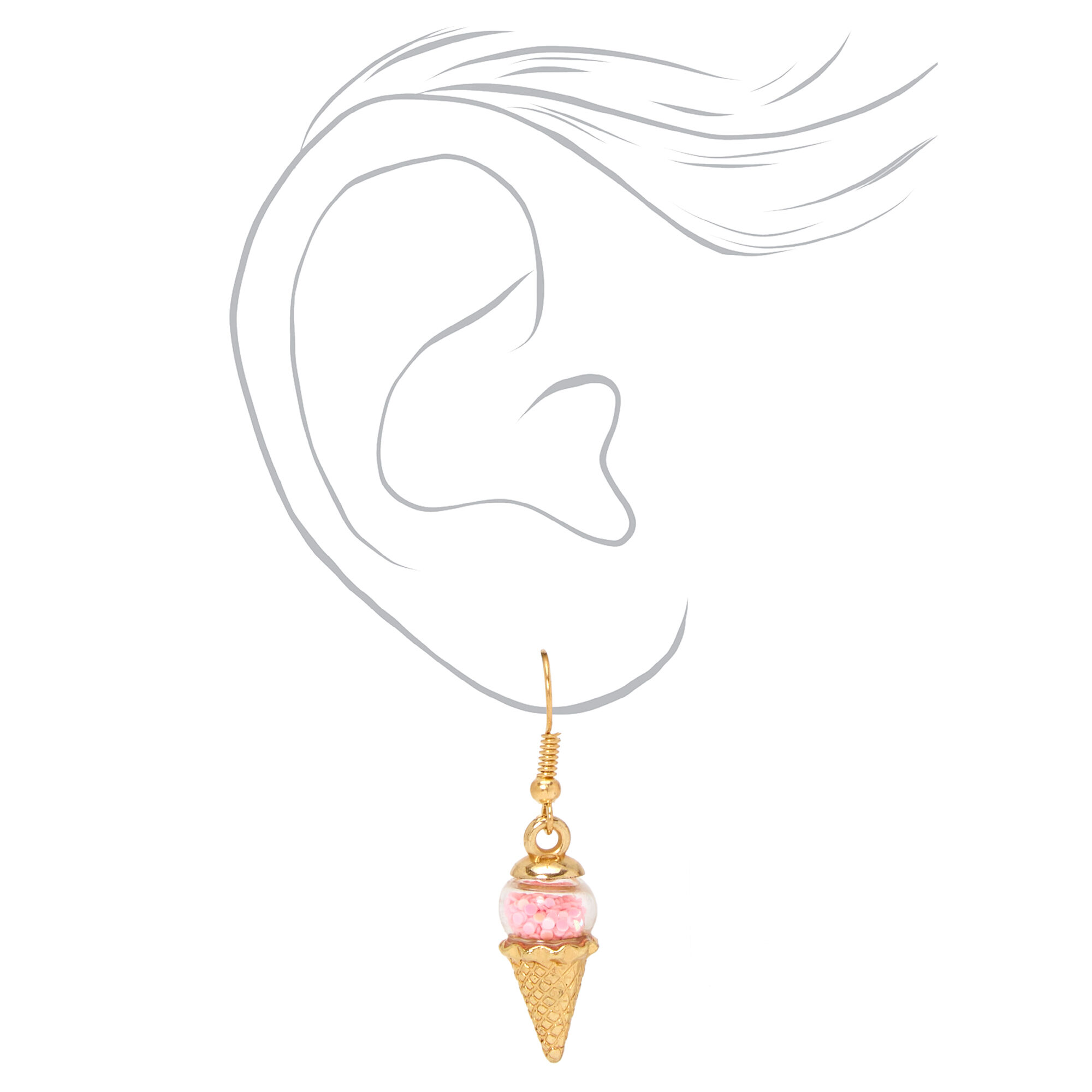 Pink 1" Confetti Ice Cream Cone Drop Earrings,