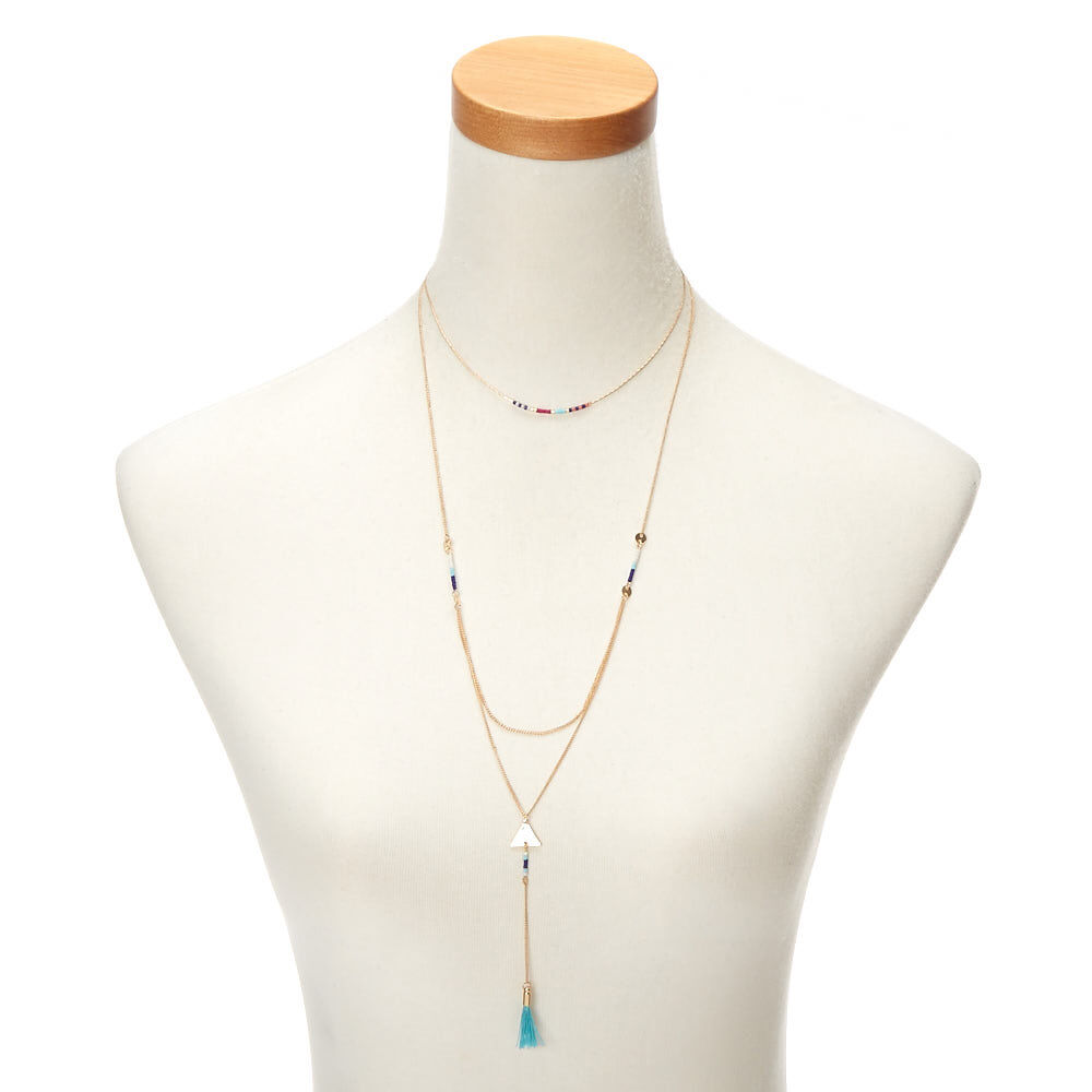 Gold Boho Beaded Multi Strand Necklace,