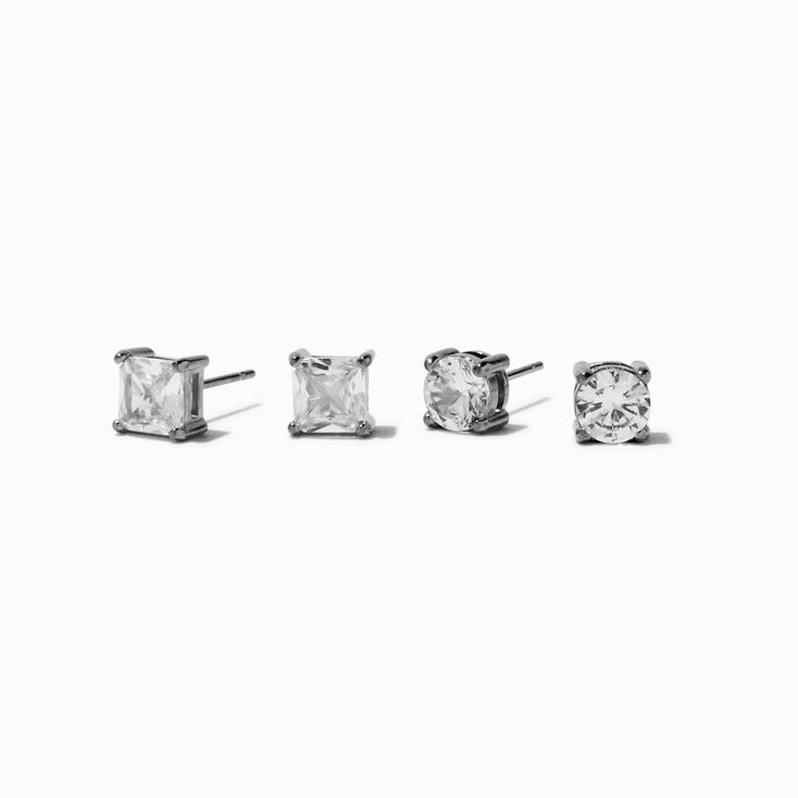Silver-tone Stainless Steel Cubic Zirconia 6mm Square &amp; Round Stud Earrings - 2 Pack,