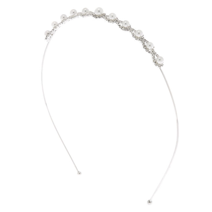 Claire's Serre-tête en boucle avec perles d'imitation et strass couleur argenté