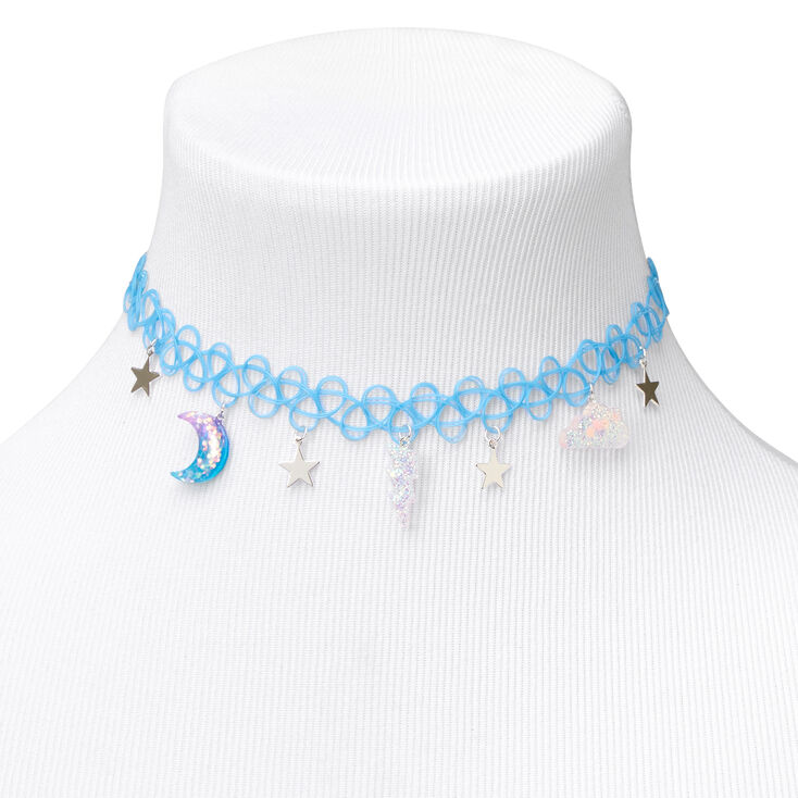Celestial Icons Tattoo Choker Necklace - Blue,