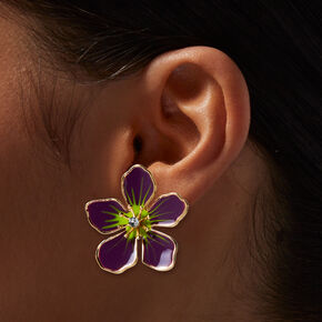 Purple Enamel Flower Stud Earrings ,