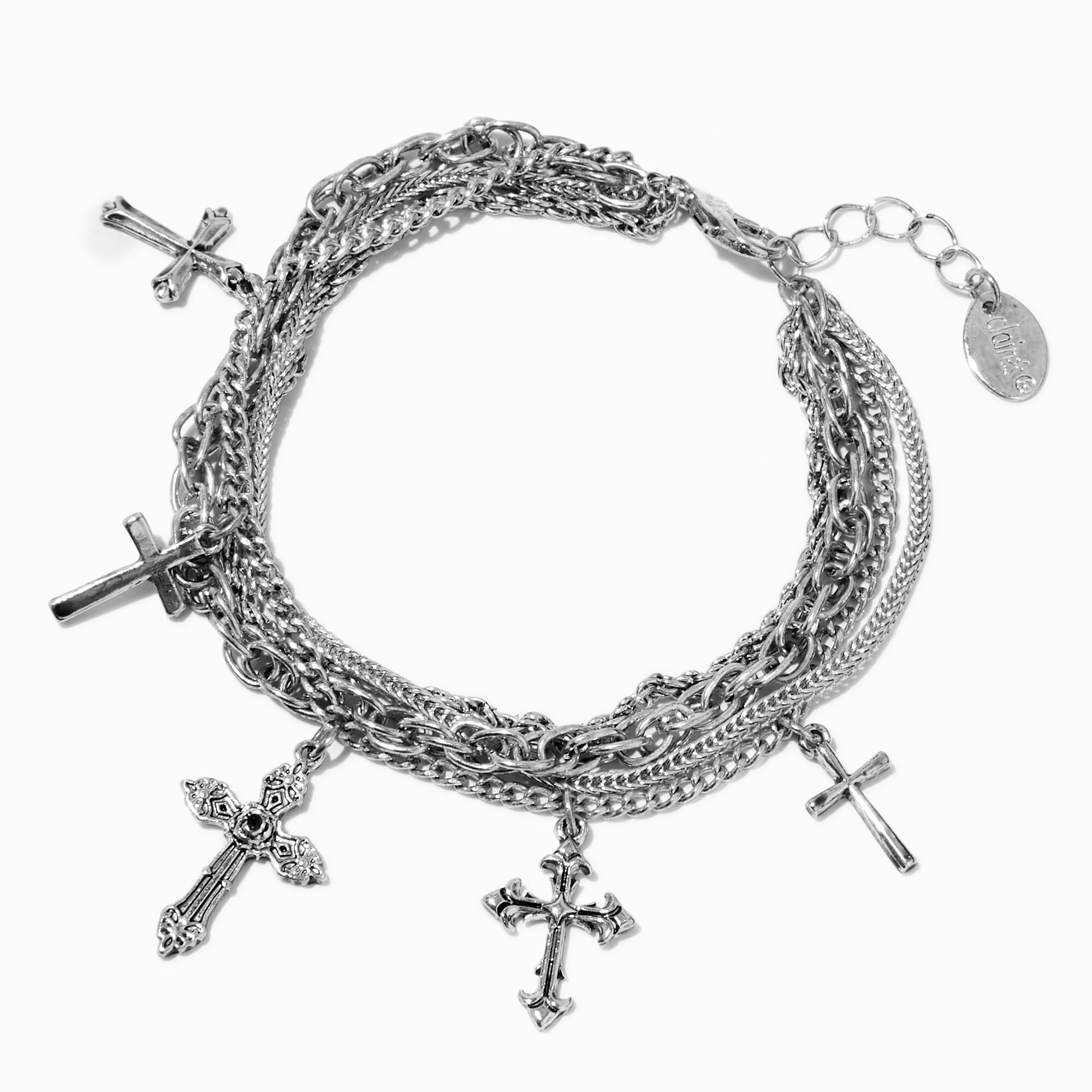 View Claires Tone Cross Charms MultiStrand Chain Bracelet Silver information