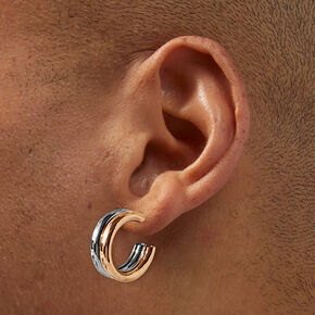 Mixed Metal Huggie Hoop Earrings ,
