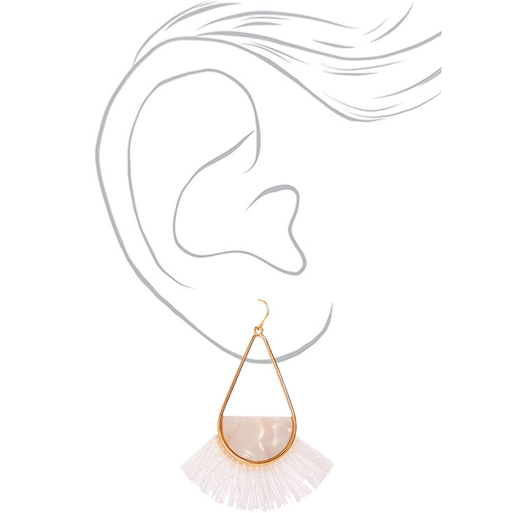 Gold 2.5&quot; Tassel Drop Earrings - White,