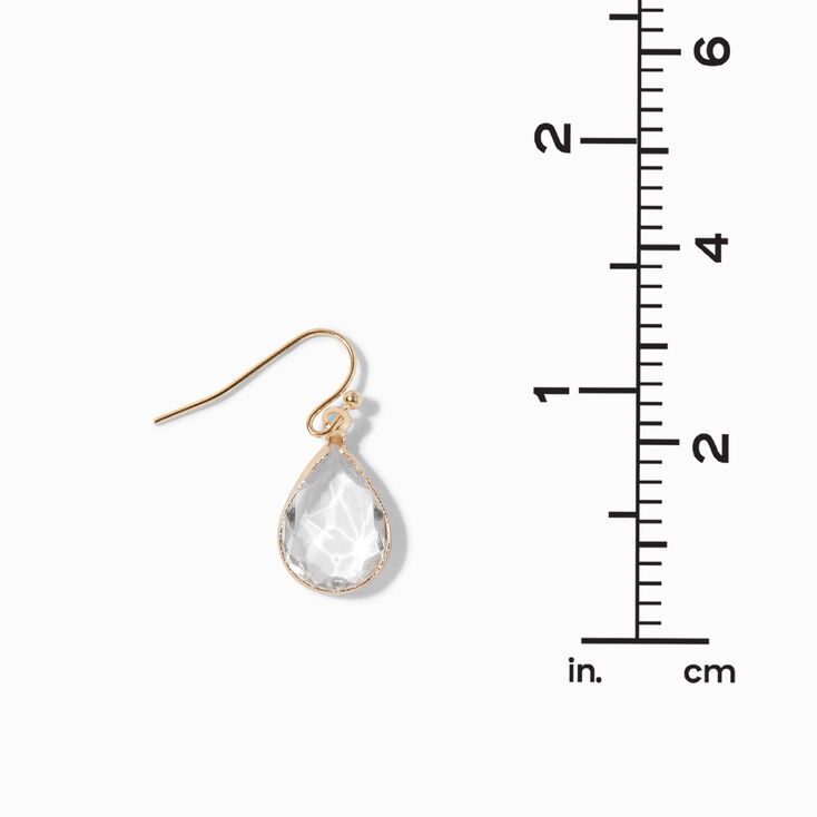 Gold-tone 1&quot; Clear Crystal Pear Drop Earrings,