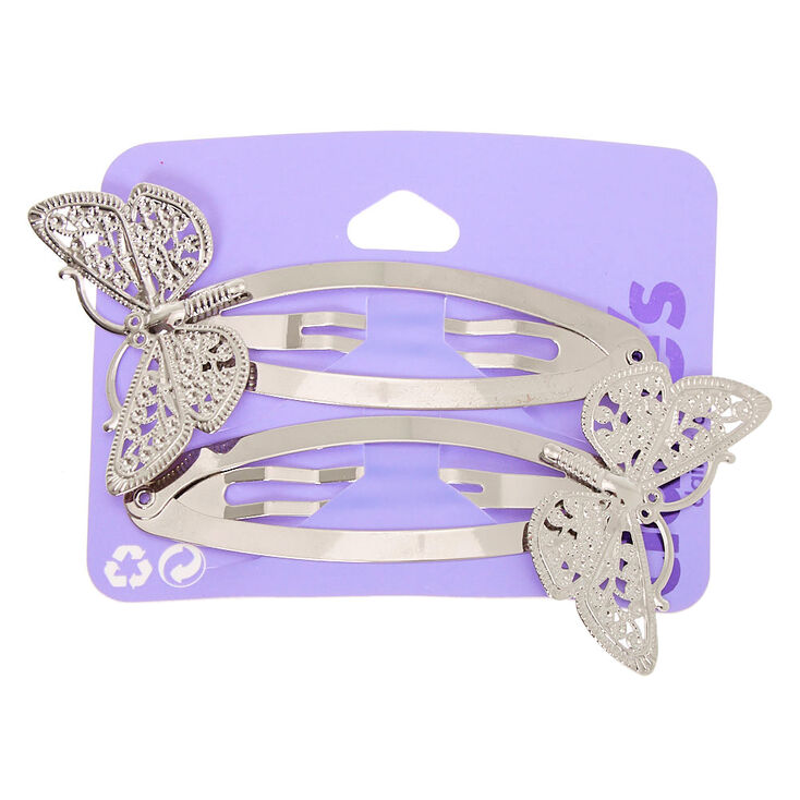 Claire's Barrettes clic clac de grande taille papillon couleur argenté - Lot de 2