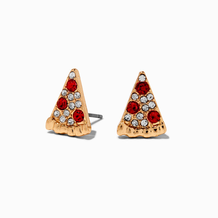 Gold-tone Crystal Pizza Stud Earrings ,