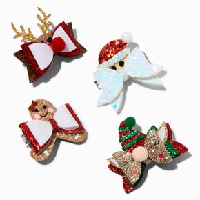 Christmas Icons Sequin Bow Hair Clips - 4 Pack,
