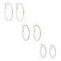Silver Graduated Textured Hoop Earrings - 3 Pack,