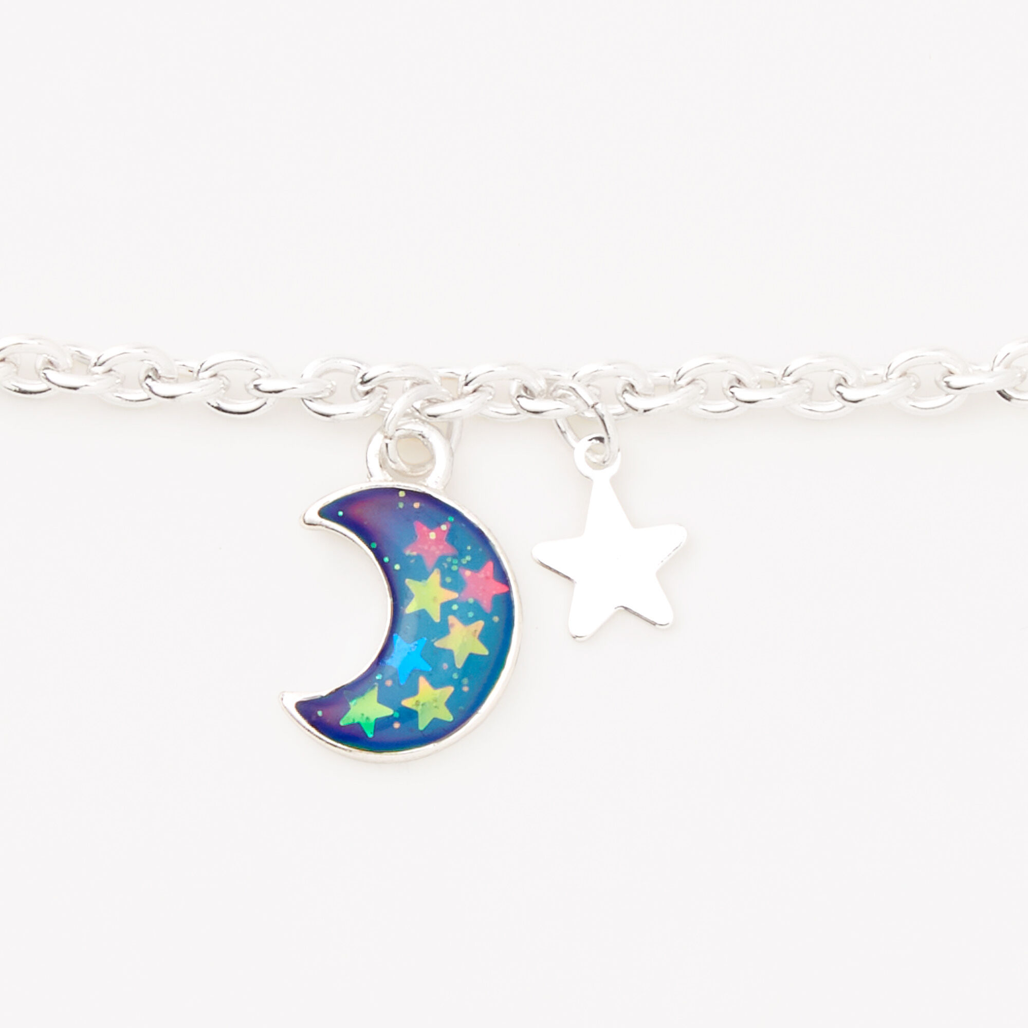 Silver Crescent Moon Mood Charm Bracelet,