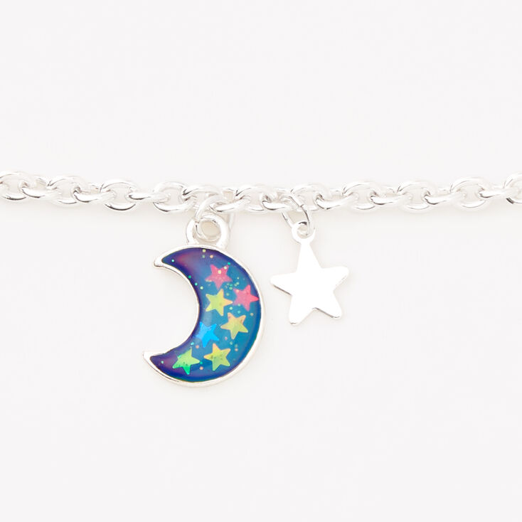 Silver Crescent Moon Mood Charm Bracelet,