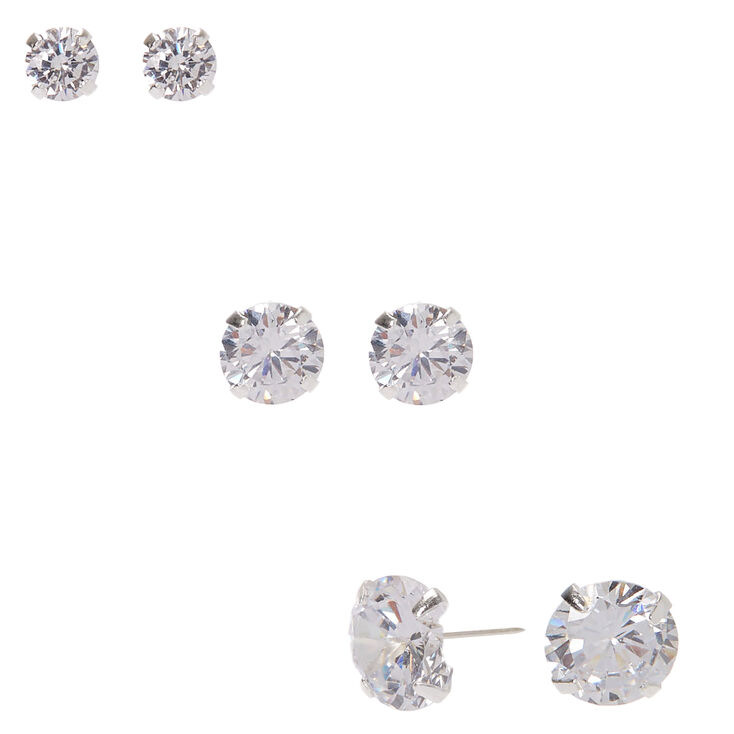 Sterling Silver Cubic Zirconia Round Stud Earrings - 5MM, 7MM, 9MM ...