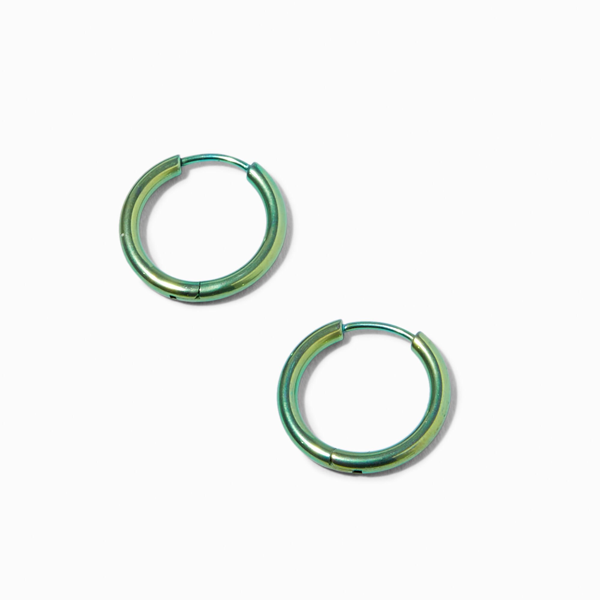 C LUXE by Claire's Green Anodized Titanium 12MM Hoop Earrings,
