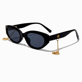 Black Oval Seashell Charm Sunglasses,