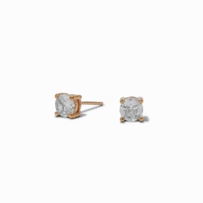 18k Rose Gold Plated 5mm Cubic Zirconia Basket Stud Earrings,