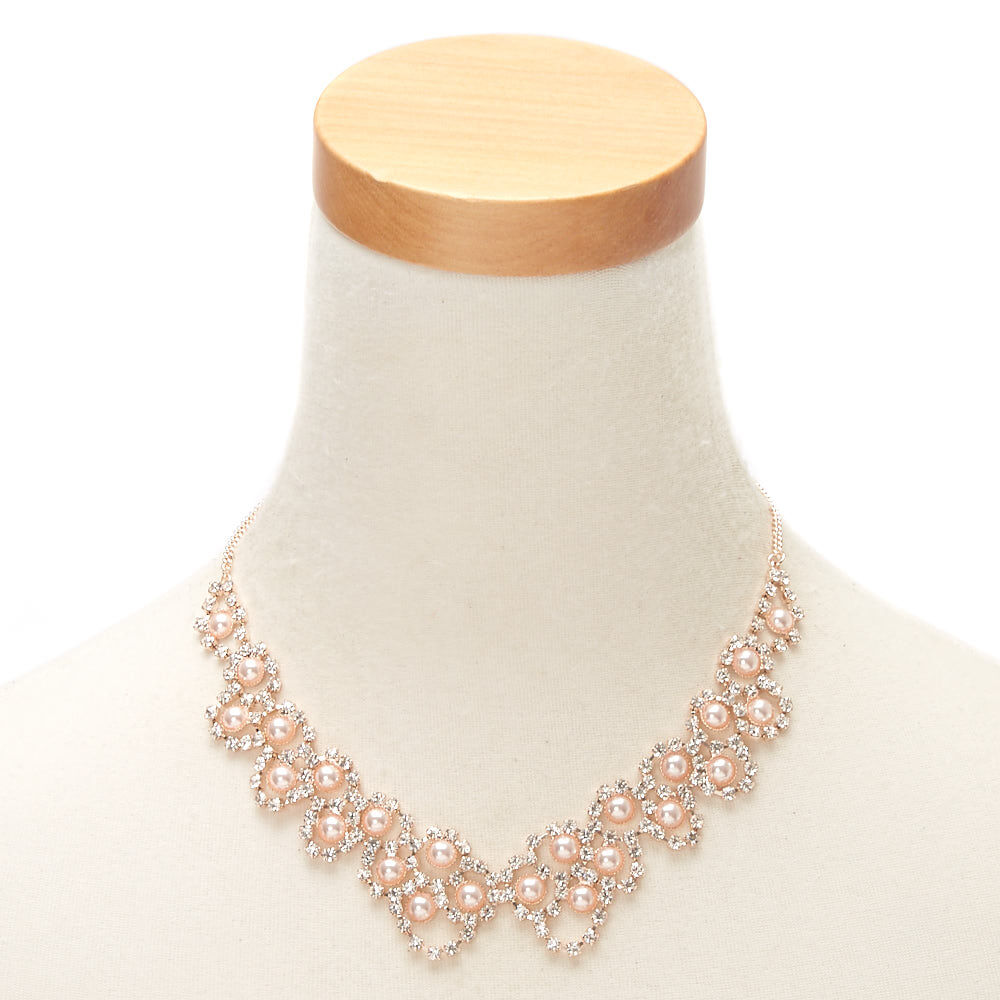Rose Gold Pearl Scalloped Statement Necklace,