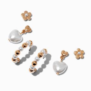 Boucles d&#39;oreilles superposables c&oelig;ur perles d&#39;imitation couleur dor&eacute;e - Lot de 3,