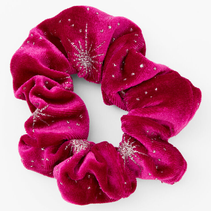 Medium Glitter Stars Velvet Hair Scrunchie - Cranberry,