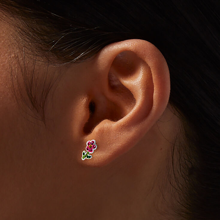 C LUXE by Claire&#39;s Sterling Silver Pink Flower Stud Earrings,