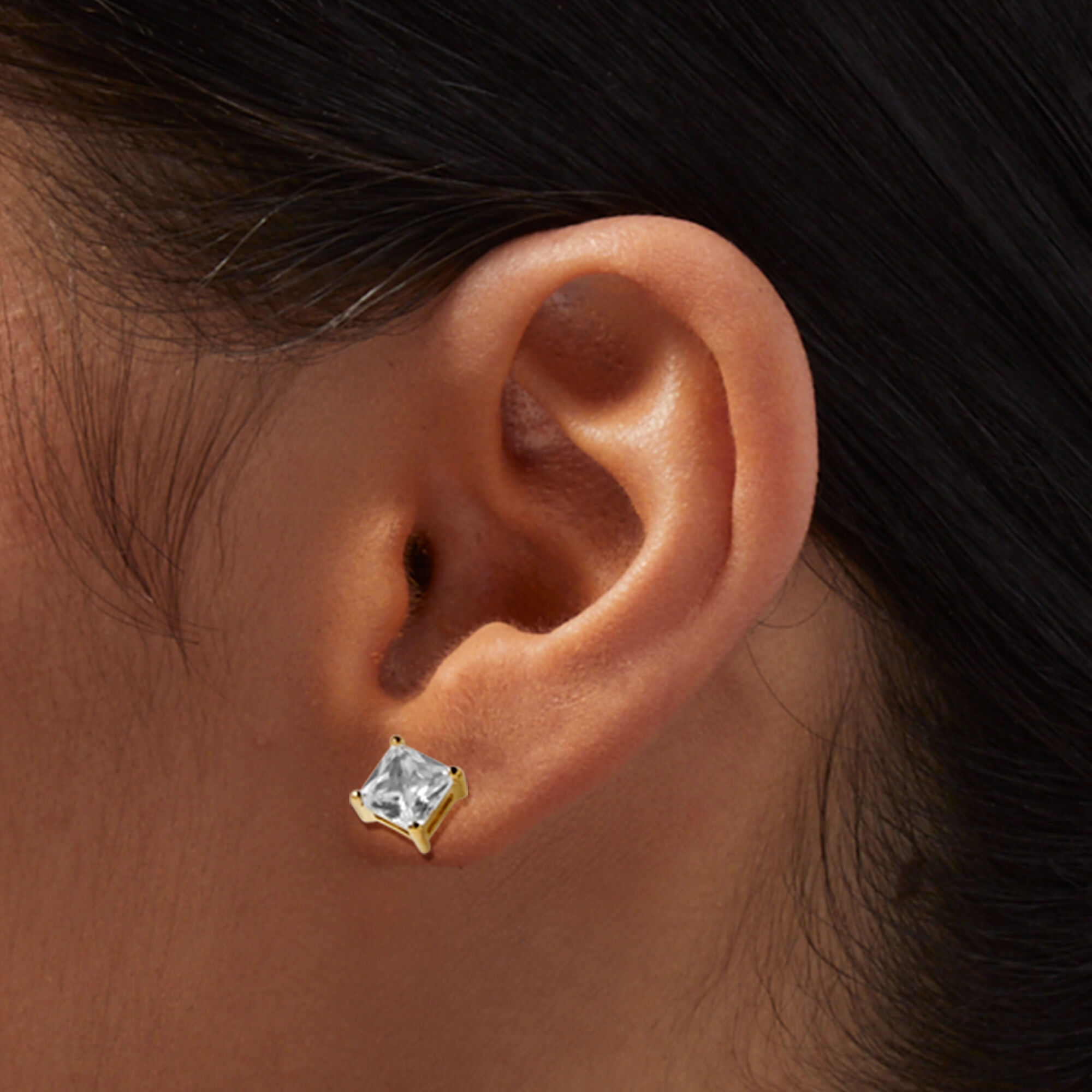 Gold tone Stainless Steel Cubic Zirconia 6MM Square Round Stud Earrings 2 Pack Claire s US