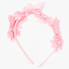 Claire&#39;s Club Pink Crochet Butterfly Headband,