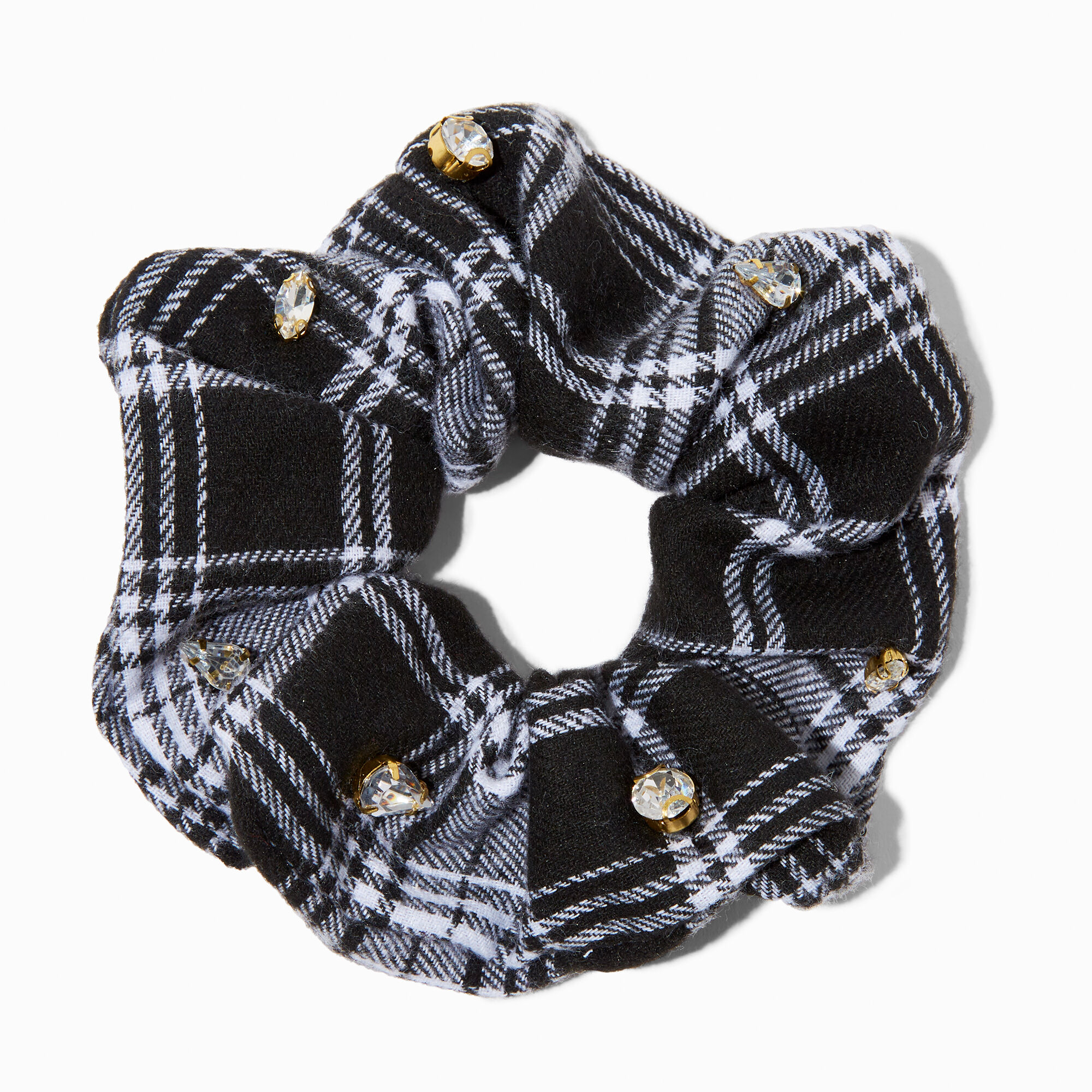 View Claires Plaid Crystal Embellished Hair Scrunchie Black information