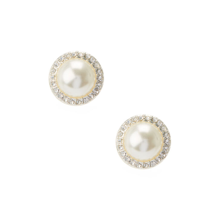 Large Faux Pearl Gem Round Stud Earrings Claire S Large Faux Pearl Gem Round Stud Earrings