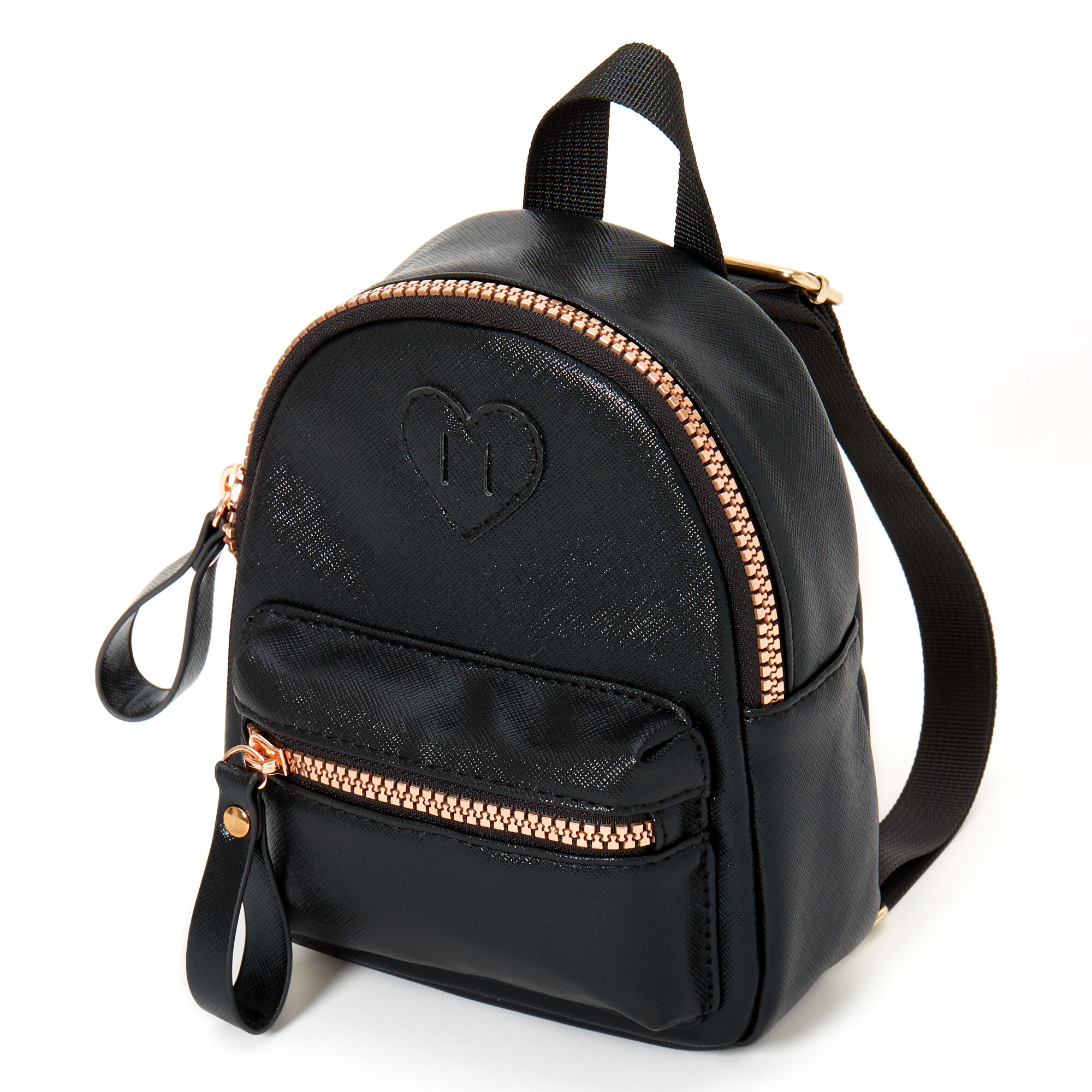 Black Leather-Look Zip Front Mini Backpack