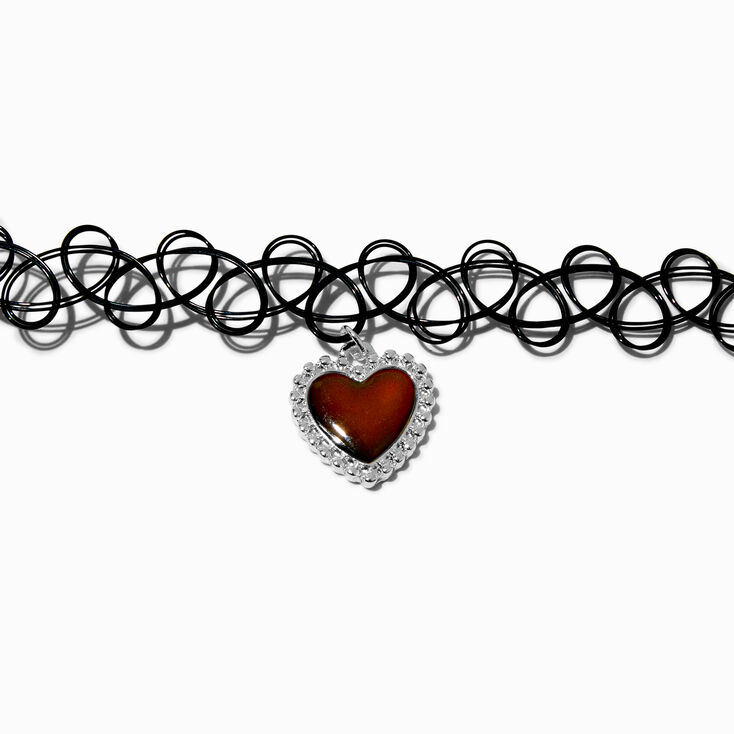 Ras-de-cou effet tatouage avec pendentif d&rsquo;humeur c&oelig;ur,