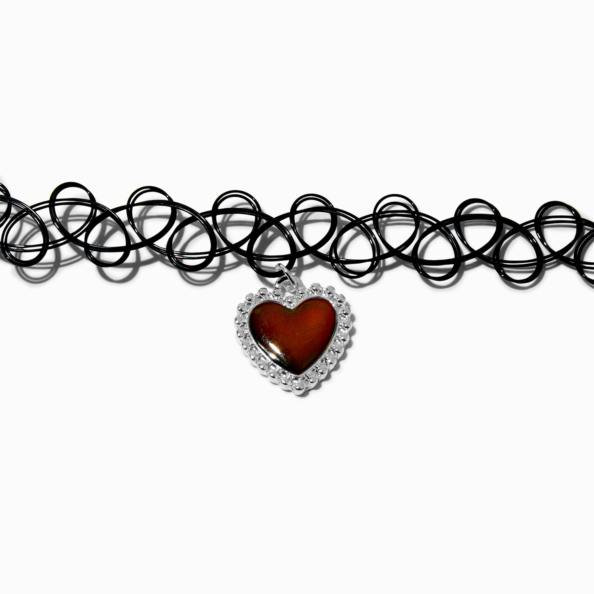 View Claires Heart Mood Pendant Tattoo Choker Necklace Silver information