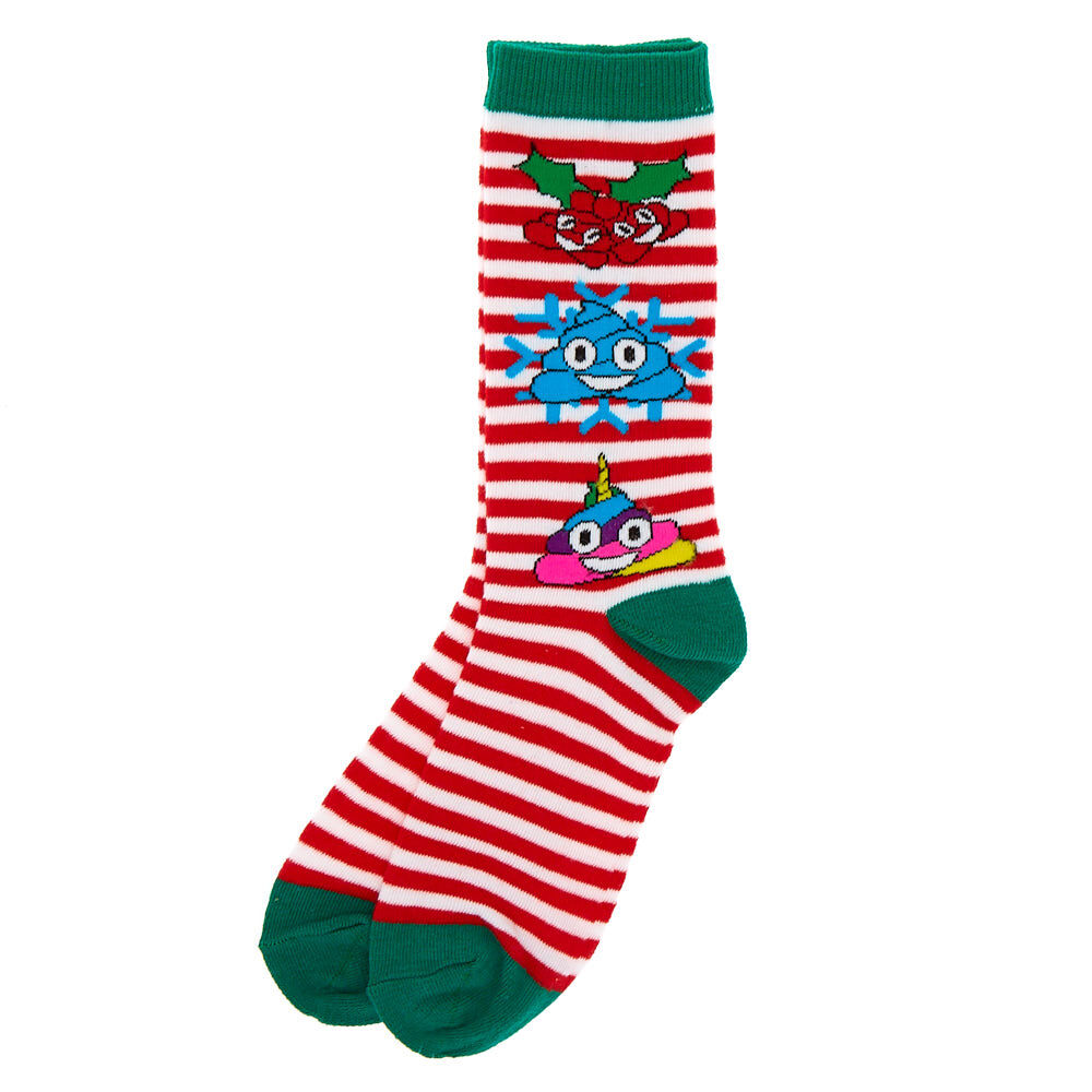 Poo Emoji Striped Christmas Crew Socks,