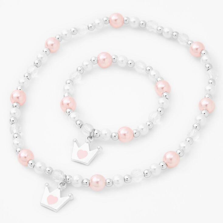 Claire&#39;s Club Pink and Pearl Beaded Crown Jewelry Set - 2 Pack,