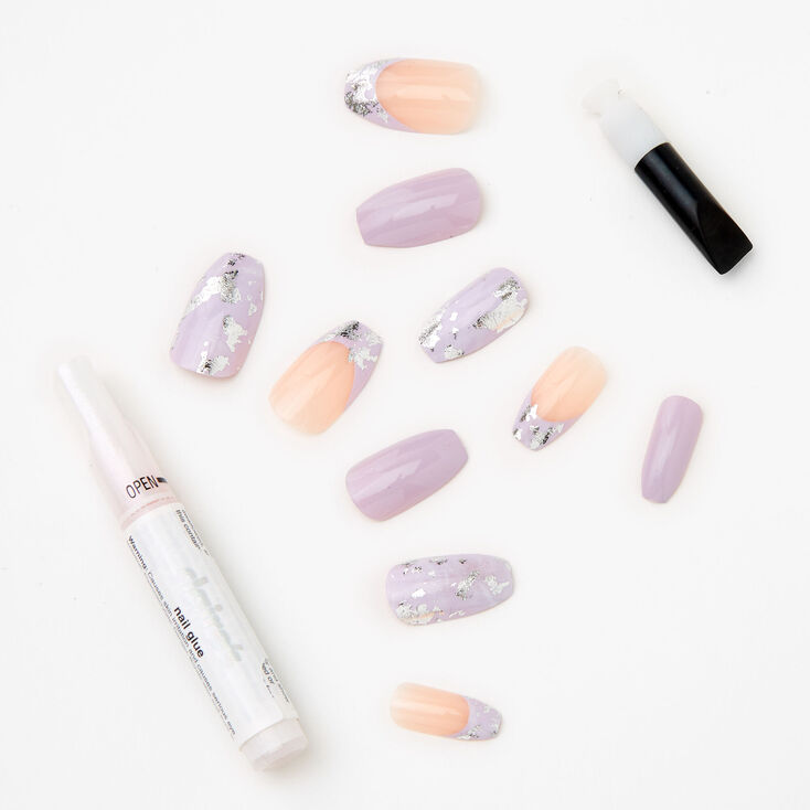 Lilac Marble Foil Coffin Faux Nails 24 Pack Claire S Lilac Marble Foil Coffin Faux Nails 24 Pack Claire S