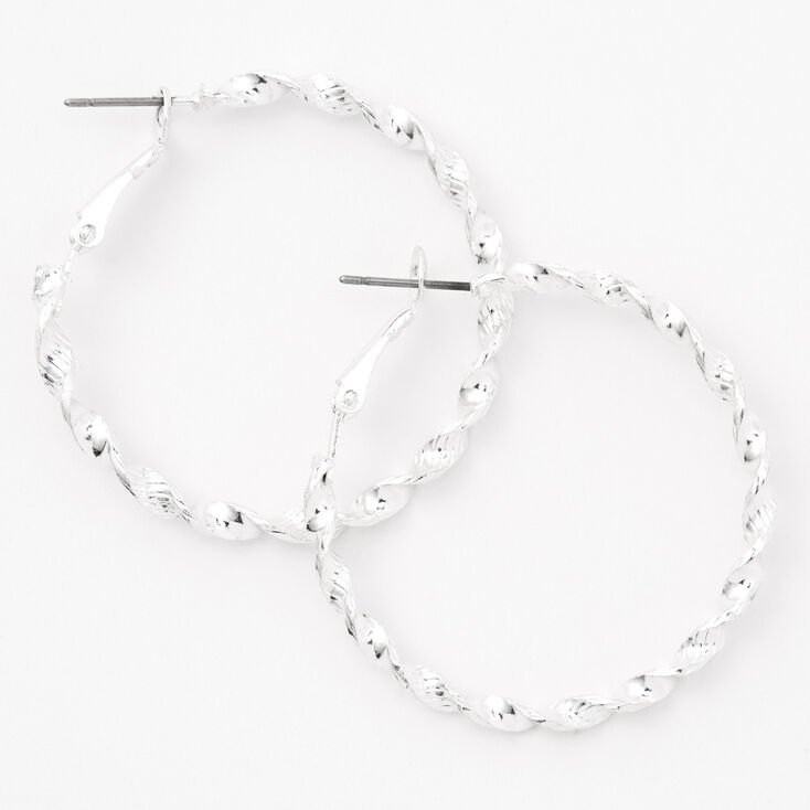 Silver-tone 40MM Twisted Textured Hoop Earrings,