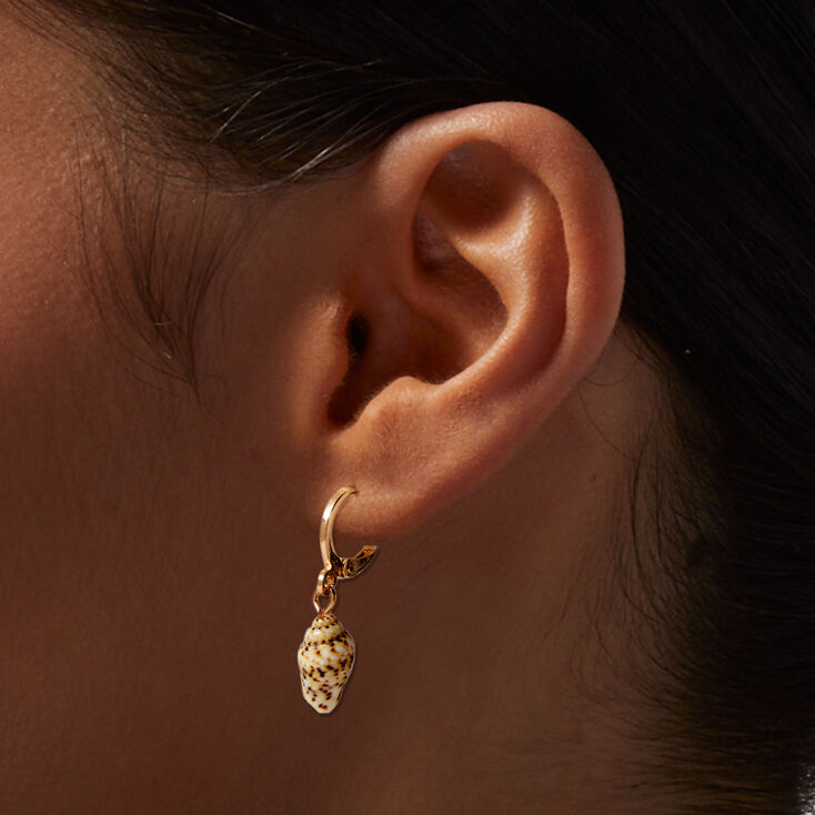 Gold-tone Shell Huggie Hoop Earrings ,